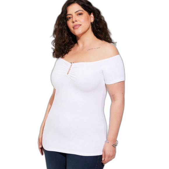 Torrid NWTB White Foxy U-Bar Off Shoulder Short Sleeve Top plus size 3x 22/24 - Picture 1 of 5